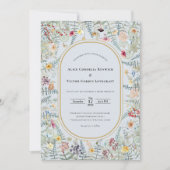 Wildflower Dusty Blue Bruiloft Details en Kaart (Voorkant)