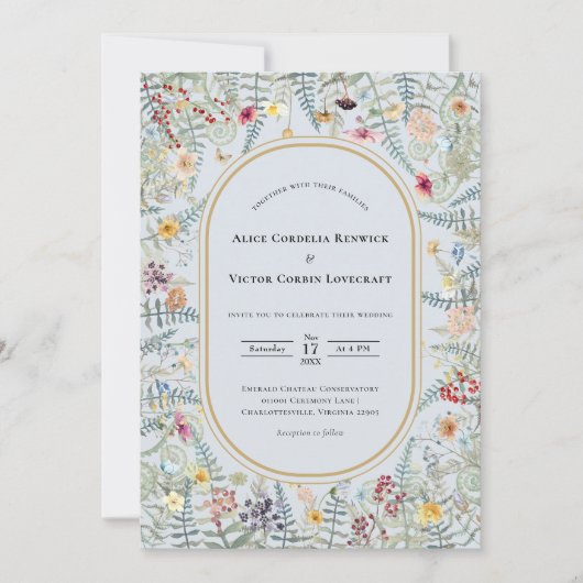 Wildflower Dusty Blue Bruiloft Details en Kaart (Voorkant)