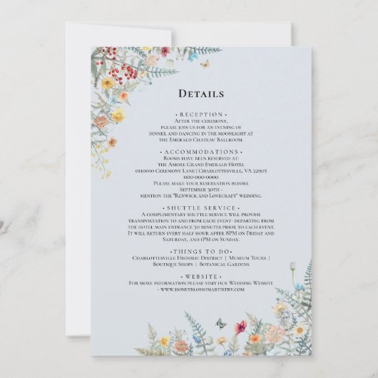  Wildflower Dusty Blue Bruiloft Details en Kaart (Achterkant)