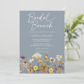 Wildflower Dusty Blue Floral Garden Bruids Brunch Kaart (Staand voorkant)