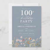 Wildflower Dusty Blue Garden Floral 100e verjaarda Kaart (Voorkant)