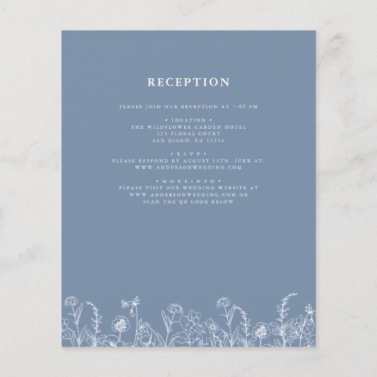 Wildflower Dusty Blue Meadow Wedding Invitation (Achterkant)