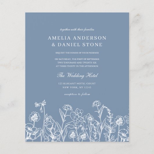 Wildflower Dusty Blue Meadow Wedding Invitation (Voorkant)