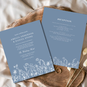 Wildflower Dusty Blue Meadow Wedding Invitation