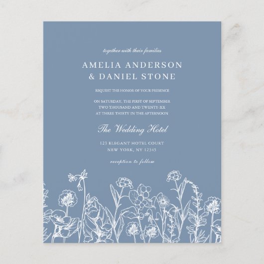 Wildflower Dusty Blue Monogram Huwelijksuitnodigin (Voorkant)