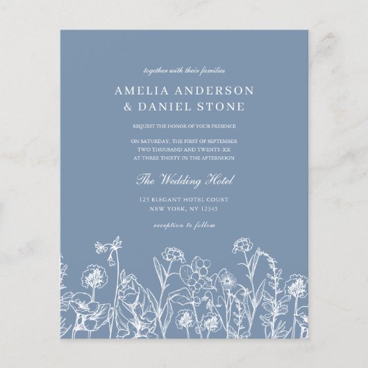 Wildflower Dusty Blue Monogram Huwelijksuitnodigin Flyer (Voorkant)