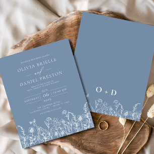 Wildflower Dusty Blue Monogram Huwelijksuitnodigin Flyer