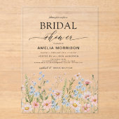 Wildflower Dusty Blue Pink Garden Vrijgezellenfees Acryl Uitnodigingen (Voorkant)