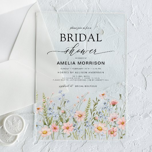 Wildflower Dusty Blue Pink Garden Vrijgezellenfees Acryl Uitnodigingen