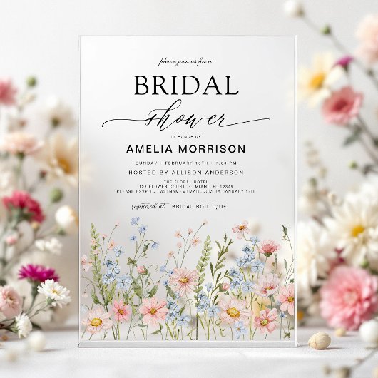 Wildflower Dusty Blue Pink Garden Vrijgezellenfees Acryl Uitnodigingen