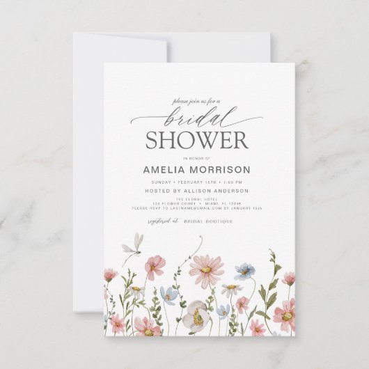 Wildflower Dusty Blue Pink Garden Vrijgezellenfees Kaart (Voorkant)