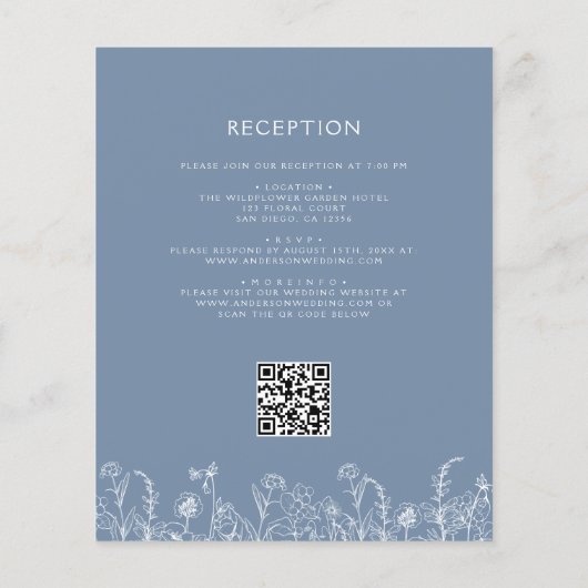 Wildflower Dusty Blue QR Code Huwelijksuitnodiging Flyer (Achterkant)