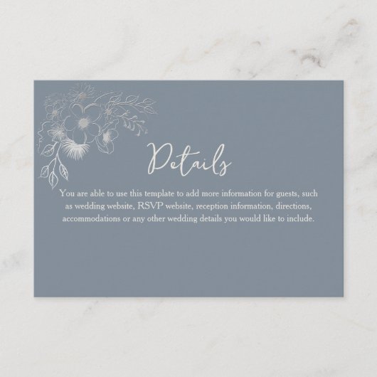 Wildflower Dusty Blue Wedding Details Informatiekaartje (Voorkant)
