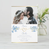 Wildflower Dusty Blue Wedding Kaart (Staand voorkant)