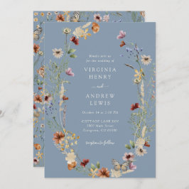 Wildflower Dusty Blue Wedding Kaart