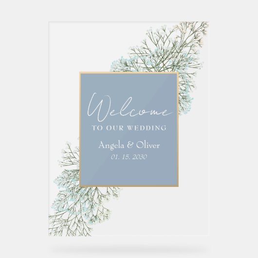 Wildflower Dusty Blue Wedding Memorial Acryl Bord (Voorkant)