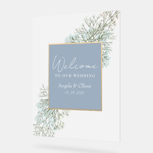 Wildflower Dusty Blue Wedding Memorial Acryl Bord (Hoek)