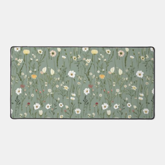 Wildflower Dusty Sage Floral Green Bureaumat (Voorkant)