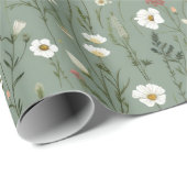Wildflower Dusty Sage Floral Green Cadeaupapier (Rol Hoek)