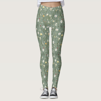 Wildflower Dusty Sage Floral Green Leggings