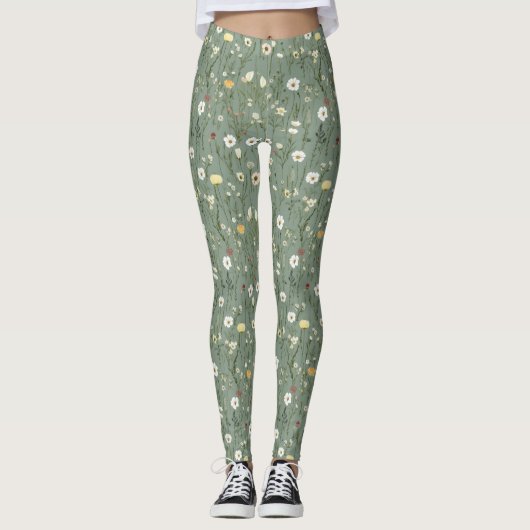 Wildflower Dusty Sage Floral Green Leggings (Voorkant)