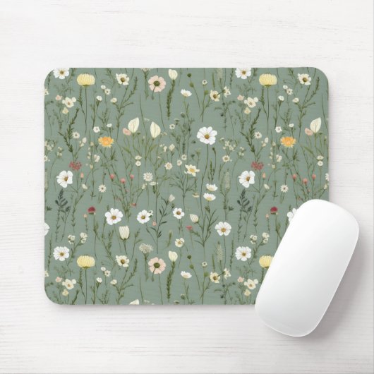 Wildflower Dusty Sage Floral Green Muismat (Met muis)