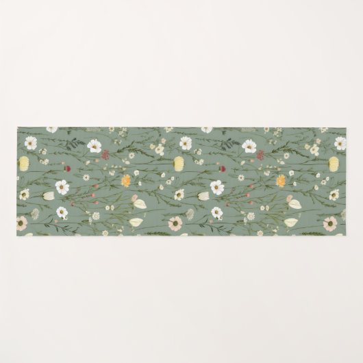 Wildflower Dusty Sage Floral Green Yogamat (Voorkant (horizontaal))