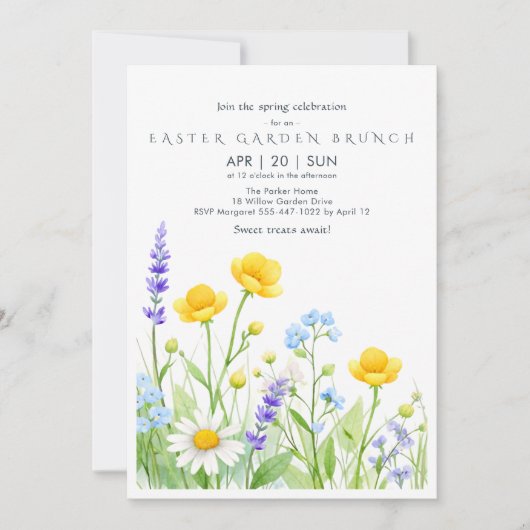 Wildflower Easter Garden Brunch Invitation Card Kaart (Voorkant)