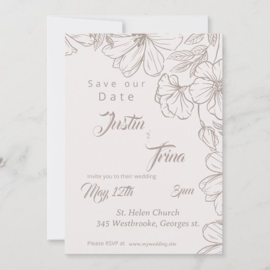 wildflower Eenvoudige kalligrafie Bewaar de datum Kaart (Voorkant)