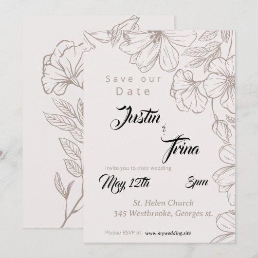 wildflower Eenvoudige kalligrafie Bewaar de datum Kaart (Voorkant / Achterkant)