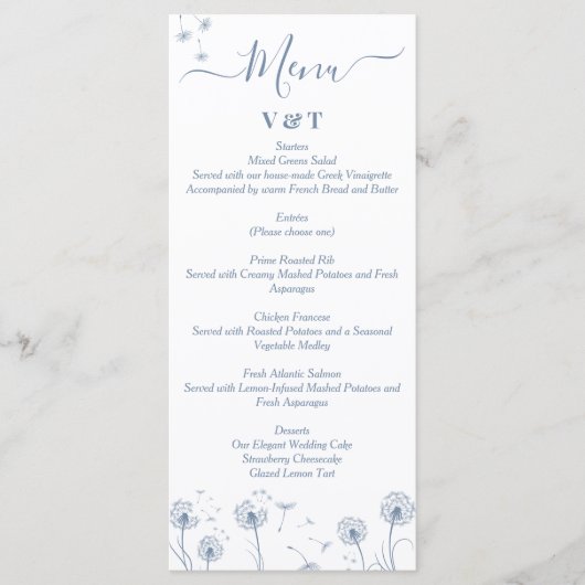 Wildflower eenvoudige minimalistische bruiloft menu (Voorkant)