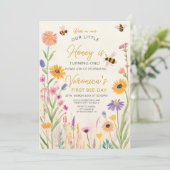 Wildflower eerste bijendag verjaardagsfeest kaart (Staand voorkant)