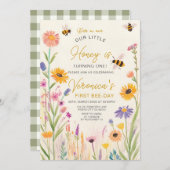 Wildflower eerste bijendag verjaardagsfeest kaart (Voorkant / Achterkant)