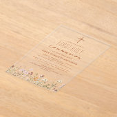 Wildflower eerste heilige communie in bloei acryl uitnodigingen (Laagn)