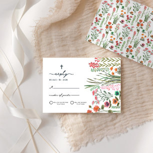 Wildflower Eerste Heilige Communie RSVP Kaartje