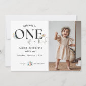 Wildflower eerste verjaardag foto uitnodiging (Voorkant)