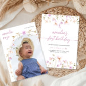 Wildflower eerste verjaardag foto uitnodiging