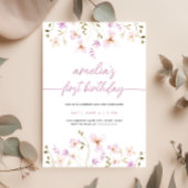 Wildflower eerste verjaardag foto uitnodiging