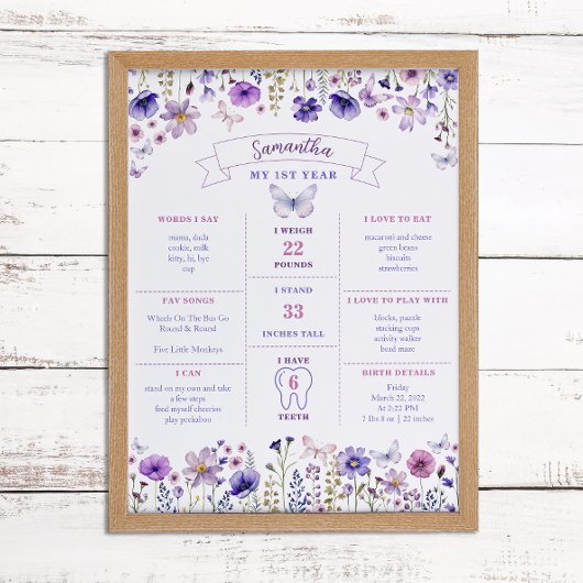 Wildflower eerste verjaardag mijlpaal Poster