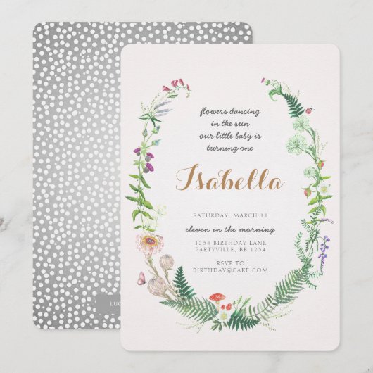 Wildflower eerste verjaardag uitnodiging (Voorkant / Achterkant)