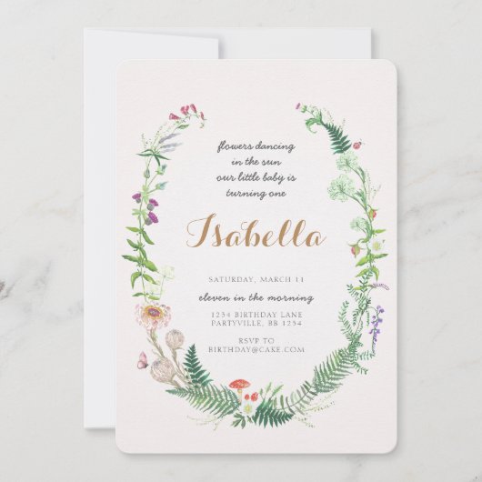 Wildflower eerste verjaardag uitnodiging (Voorkant)