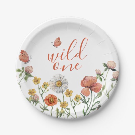 Wildflower eerste verjaardagsfeestje papieren bordje (Voorkant)