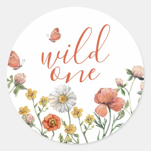 Wildflower eerste verjaardagsfeestje ronde sticker (Voorkant)