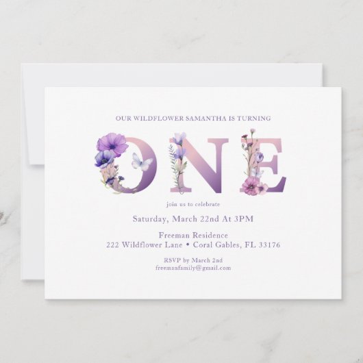 Wildflower eerste verjaardagsfeestje uitnodigen kaart (Voorkant)