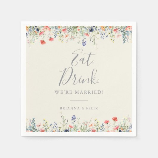 Wildflower eet Drink We zijn getrouwd bruiloft Servet (Voorkant)