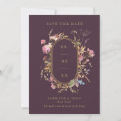 Wildflower Eggplant & Gold Lijst Weddenfoto Save The Date (Voorkant)