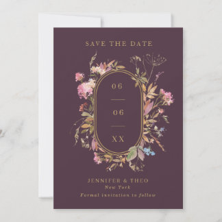 Wildflower Eggplant & Gold Lijst Weddenfoto Save The Date