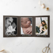 Wildflower eikenhout, 3 foto collage Baby geboorte Drieluik Aankondiging (Binnen)