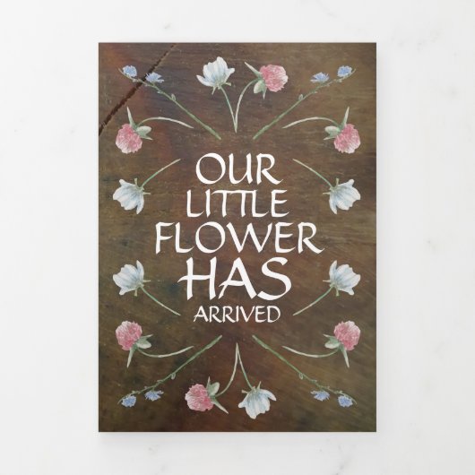 Wildflower eikenhout, 3 foto collage Baby geboorte Drieluik Aankondiging (Cover)