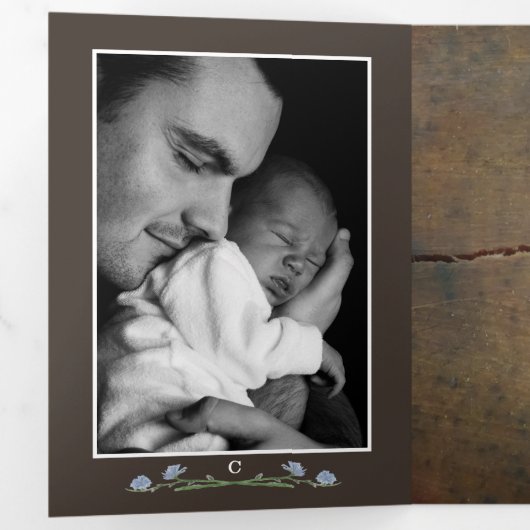 Wildflower eikenhout, 3 foto collage Baby geboorte Drieluik Aankondiging (Binnenzijde eerst)